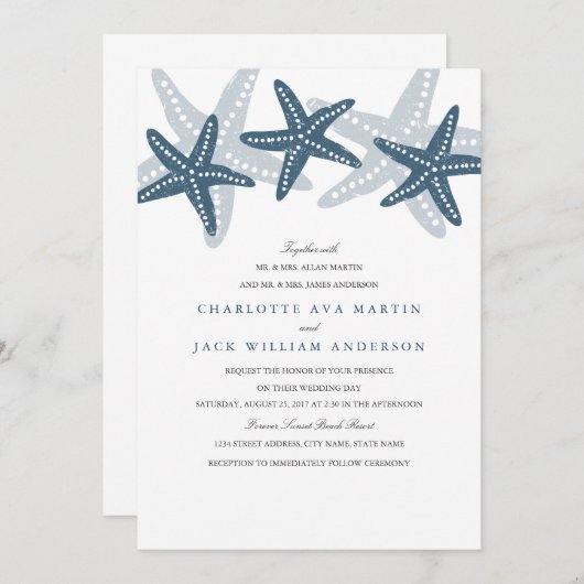 Blue Starfish Beach Weddenschap Kaart (Voorkant / Achterkant)
