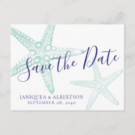 Blue Starfish Beach Wedding Save the Date Briefkaa Aankondigingskaart