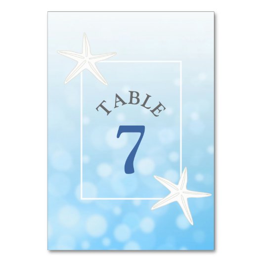 Blue Starfish Beach Wedding Table Number Kaart (Achterkant)