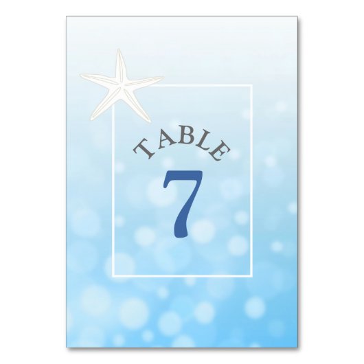 Blue Starfish Beach Wedding Table Number Kaart (Voorkant)
