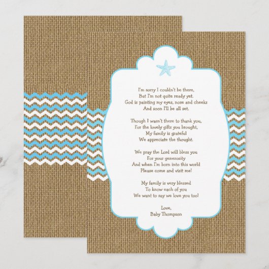 Blue Starfish boy baby shower bedankt je notities (Voorkant / Achterkant)