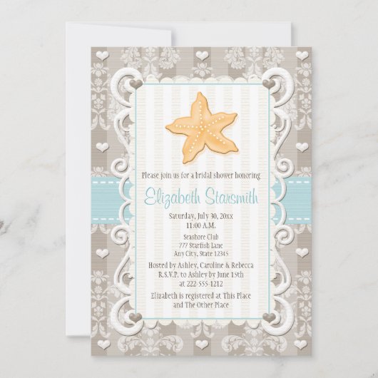 Blue Starfish Bridal Shower Invitations Kaart (Voorkant)
