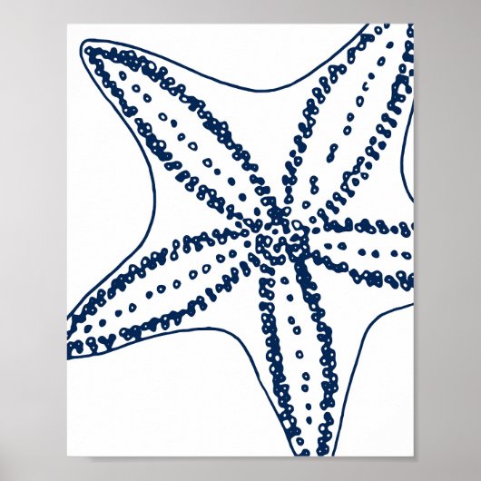 Blue Starfish Coastal Line Art Poster (Voorkant)