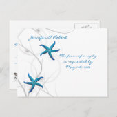 Blue Starfish en Silver Coral RSVP Briefkaart (Voorkant / Achterkant)