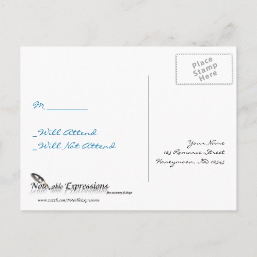 Blue Starfish en Silver Coral RSVP Briefkaart (Achterkant)