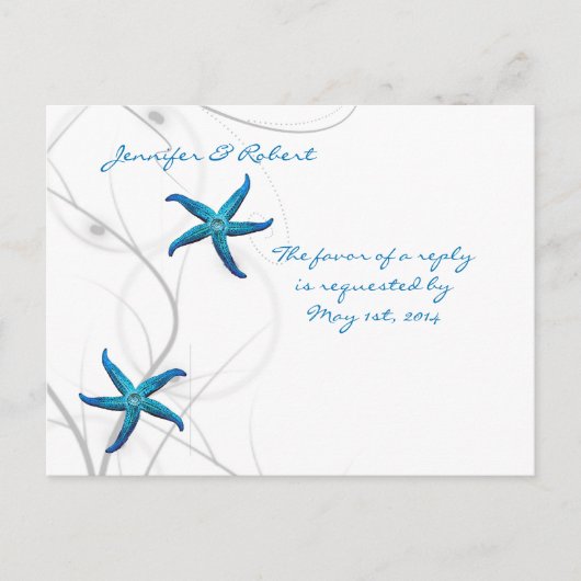 Blue Starfish en Silver Coral RSVP Briefkaart (Voorkant)