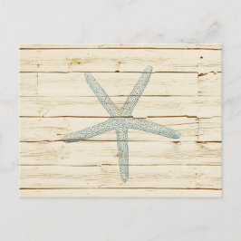 Blue Starfish Faux Cream Wood Beach Briefkaart