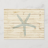 Blue Starfish Faux Cream Wood Beach Briefkaart (Voorkant)