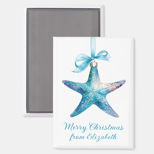 Blue Starfish kerstversiering gepersonaliseerd Magneet (Voorkant / Achterkant)