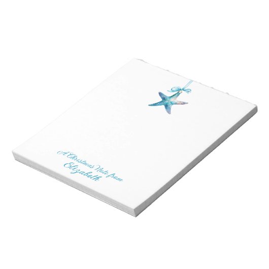 Blue Starfish kerstversiering gepersonaliseerd Notitieblok (Linkerzijde)