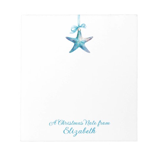 Blue Starfish kerstversiering gepersonaliseerd Notitieblok (Voorkant)