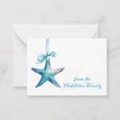Blue Starfish kerstversiering gepersonaliseerd Notitiekaartje (Voorkant)