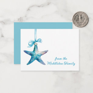 Blue Starfish kerstversiering gepersonaliseerd Notitiekaartje