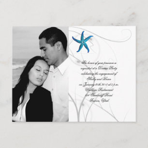 Blue Starfish met Silver Coral Wedding Verloving Kaart