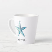 Blue Starfish Nautical Beach Seashell Thema Latte Mok (Linkerhoek)