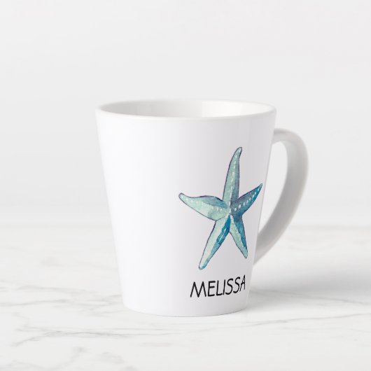 Blue Starfish Nautical Beach Seashell Thema Latte Mok (Rechterhoek)