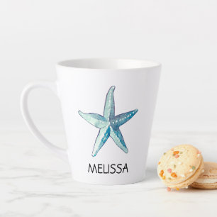 Blue Starfish Nautical Beach Seashell Thema Latte Mok