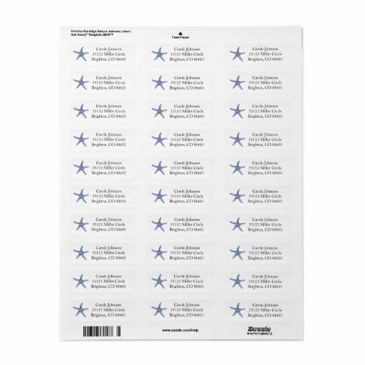 Blue Starfish Return Label (Full Sheet)