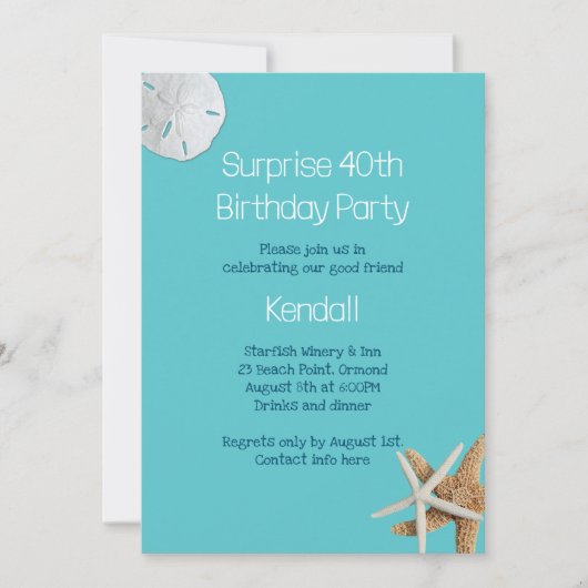 Blue Starfish Verrassingsfeest Uitnodiging (Voorkant)