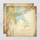  BLUE STARFISH WEDDING INVITATIONS KAART (Voorkant / Achterkant)