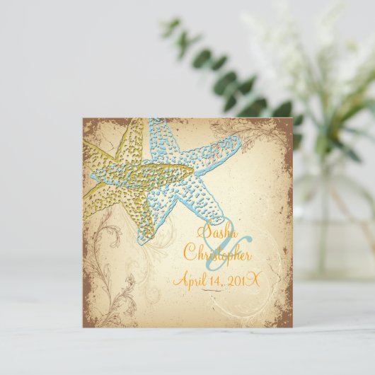  BLUE STARFISH WEDDING INVITATIONS KAART (Staand voorkant)