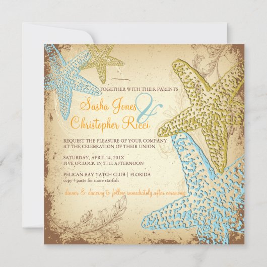  BLUE STARFISH WEDDING INVITATIONS KAART (Achterkant)