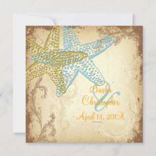 BLUE STARFISH WEDDING INVITATIONS KAART