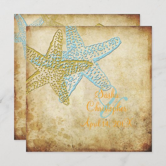  BLUE STARFISH WEDDING INVITATIONS KAART (Voorkant / Achterkant)