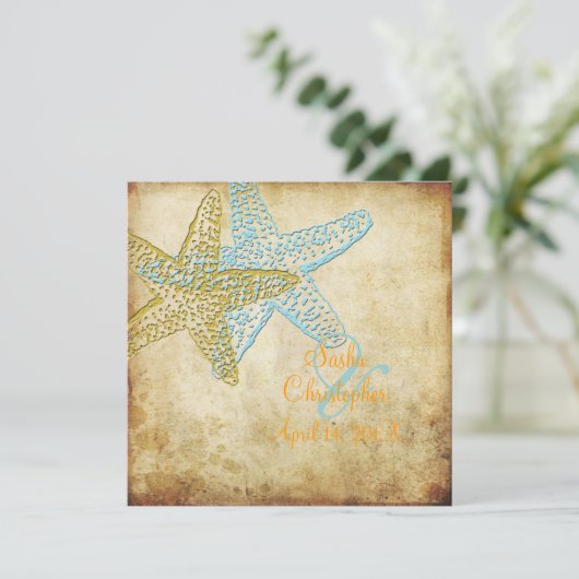 BLUE STARFISH WEDDING INVITATIONS KAART (Staand voorkant)