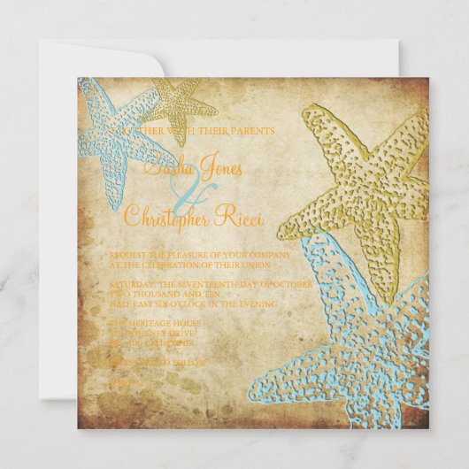  BLUE STARFISH WEDDING INVITATIONS KAART (Achterkant)