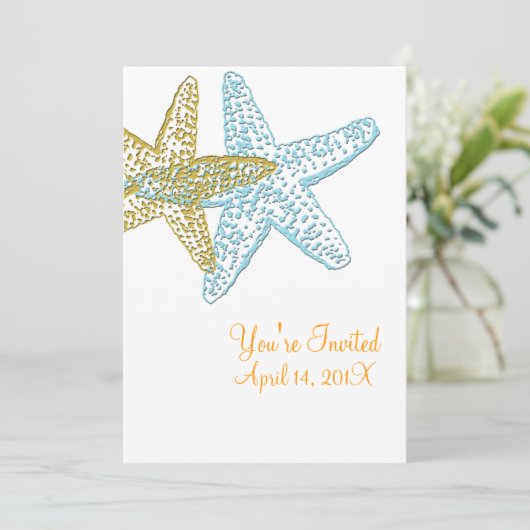  BLUE STARFISH WEDDING INVITATIONS KAART (Staand voorkant)