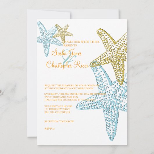 BLUE STARFISH WEDDING INVITATIONS KAART (Achterkant)