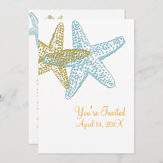  BLUE STARFISH WEDDING INVITATIONS KAART (Voorkant / Achterkant)
