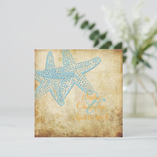  BLUE STARFISH WEDDING INVITATIONS KAART (Staand voorkant)