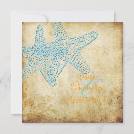 BLUE STARFISH WEDDING INVITATIONS KAART (Voorkant)