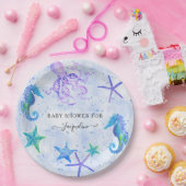 Blue Starfish Zeepaardje Octopus Beach Baby shower Papieren Bordje (Feest)