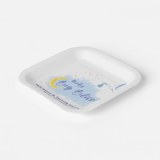 Blue Starlit Baby Boy Bliss Stork Papieren Bordje (Gebogen)