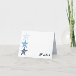 Blue Starry Gingham Folded Thank You Card Bedankkaart