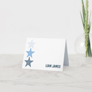 Blue Starry Gingham Folded Thank You Card Bedankkaart