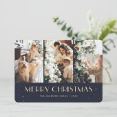 Blue Starry Photo Collage Merry Christmas Kaart (Staand voorkant)