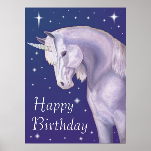 Blue Starry Unicorn Happy Birthday Poster (Voorkant)