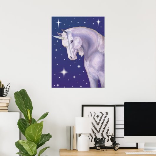 Blue Starry Unicorn Poster (Thuiskantoor)