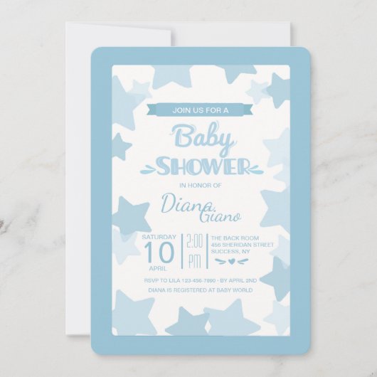 Blue Stars Baby shower Invitation Kaart (Voorkant)
