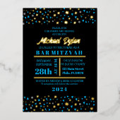 Blue Stars Bar Bat Mitzvah Invitation Gold Foil Folie Uitnodiging (Voorkant)
