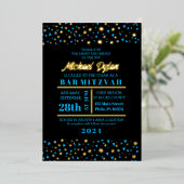 Blue Stars Bar Bat Mitzvah Invitation Gold Foil Folie Uitnodiging (Staand Voorkant)