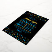 Blue Stars Bar Bat Mitzvah Invitation Gold Foil Folie Uitnodiging (Gedraaid)