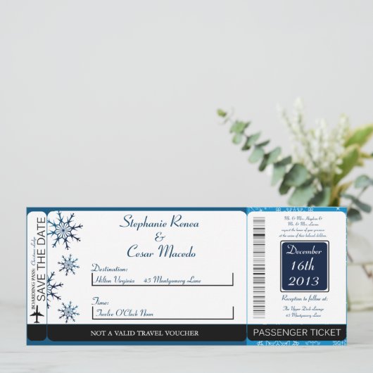 Blue Stars Boarding Pass Wedding Invitation Save The Date (Staand voorkant)