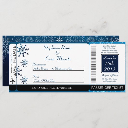 Blue Stars Boarding Pass Wedding Invitation Save The Date (Voorkant / Achterkant)