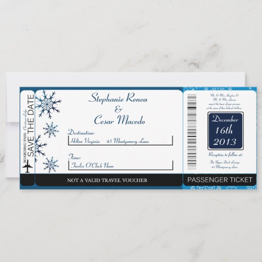 Blue Stars Boarding Pass Wedding Invitation Save The Date (Voorkant)