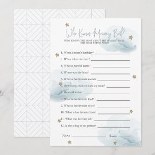 Blue Stars & Clouds Wie kent Mom Shower Game Kaart